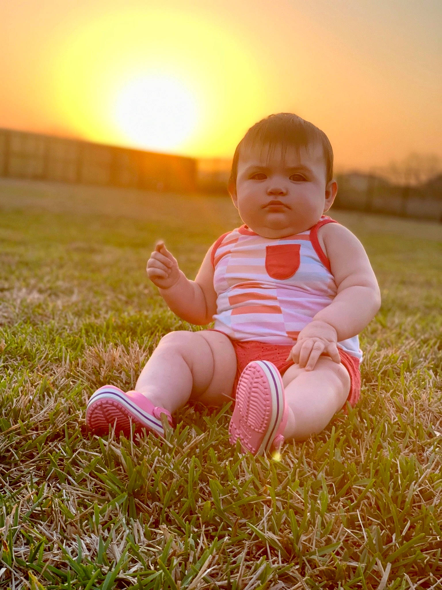 Amyra joined the competition — help win amazing prizes! baby, child, grass, grass_family, grassland, happy, light, meadow, people_in_nature, person, photograph, photography, pink, plant, sitting, skin, sky, smile, summer, sunlight