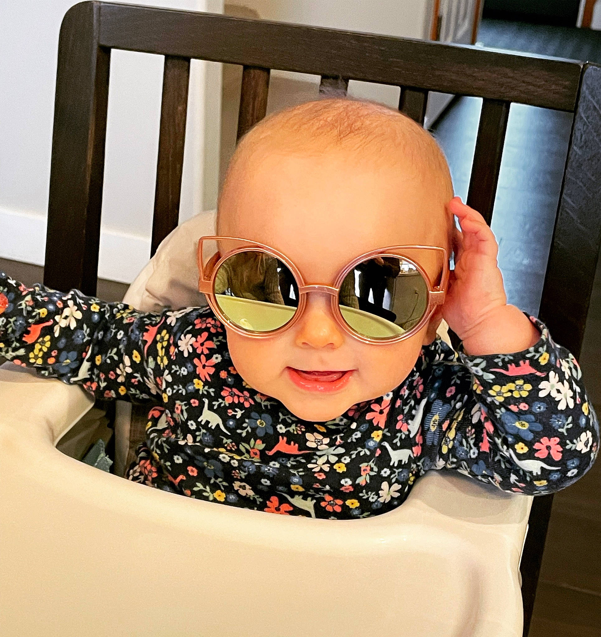 Fiona is registered to the contest to win money with this photo: art, eyebrow, eyewear, fashion_accessory, fashion_design, fun, glasses, goggles, happy, metal, pattern, person, personal_protective_equipment, sitting, sleeve, smile, sunglasses, t_shirt, toddler, vision_care
