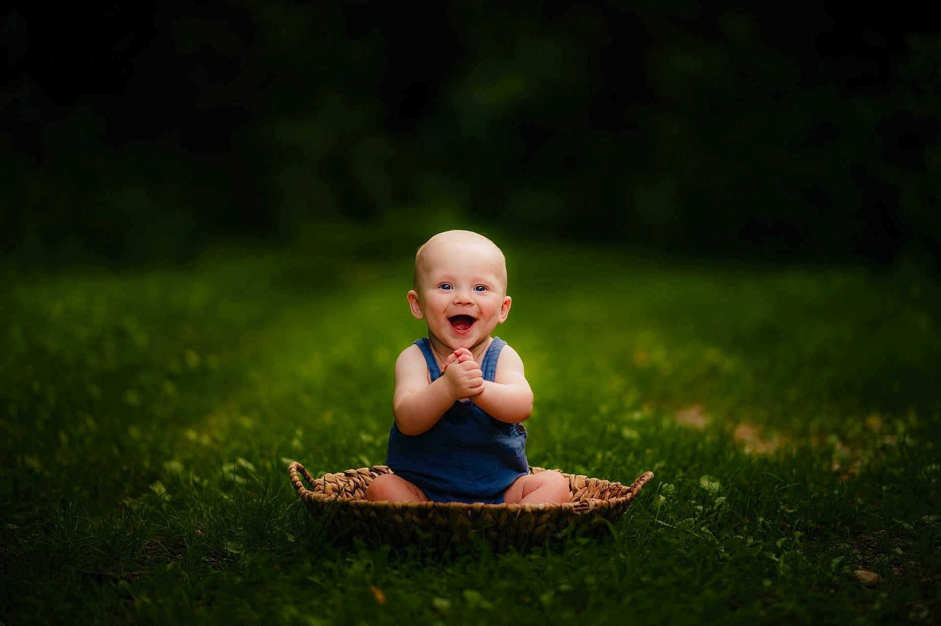 Roczen is registered to the contest to win money with this photo: baby, basket, child, childhood, clapping, cute, daylight, grass, greenery, happy, infant, nature, one_person, outdoor, people, playful, portrait, sitting, smiling, summer