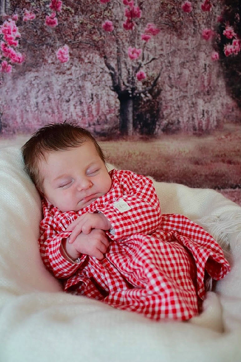 Lou a rejoint le concours — aidez-le/la à gagner de superbes lots ! baby, baby_toddler_clothing, cheek, comfort, flower, grass, hair, happy, head, pattern, people_in_nature, person, petal, pink, plant, red, skin, sleeve, textile, toddler