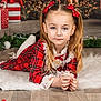 Lou participe au concours pour gagner de l'argent avec cette photo : child, girl, portrait, holiday, christmas, red_dress, plaid, pigtails, bows, floor, fur_rug, gift_boxes, lights, decorations, indoor, cute, festive, smile, long_hair, young