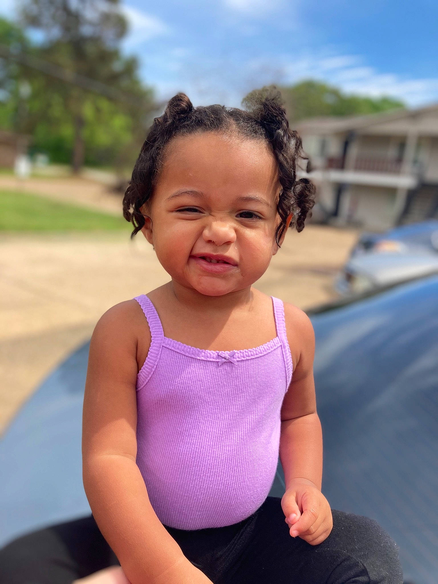 Kaniyah joined the competition — help win amazing prizes! active_tank, baby_toddler_clothing, eye, facial_expression, fun, hairstyle, happy, human_body, leisure, neck, person, pink, skin, sky, sleeve, smile, summer, thigh, toddler, tree