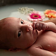 Vicktorya a rejoint le concours — aidez-le/la à gagner de superbes lots ! baby, infant, milk_bath, flowers, hand, skin, water, portrait, newborn, relaxation, closeup, eyes, fingers, nursery, soft_light, peaceful, cute, child, bath, flower_petals