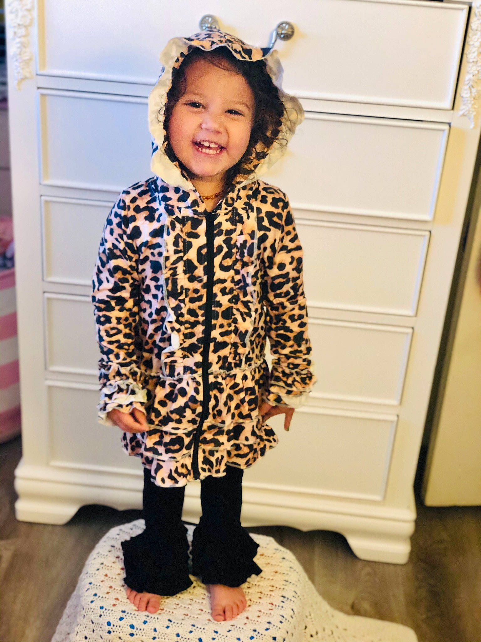 Marisol joined the competition — help win amazing prizes! baby_toddler_clothing, boot, child, child_model, clothing, dress, footwear, fur, headwear, joy, leggings, outerwear, pattern, person, room, shoe, sleeve, tights, toddler, yellow