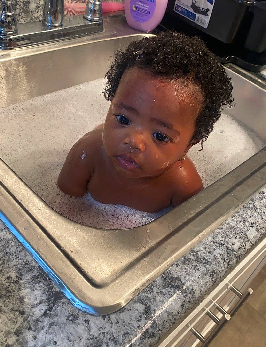 Brooklynn joined the competition — help win amazing prizes! baby, baby_bathing, bathing, cheek, chest, child, eyebrow, eyelash, facial_expression, fun, hairstyle, happy, leisure, organ, person, plumbing_fixture, product, rectangle, skin, toddler