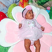 Miracle joined the competition — help win amazing prizes! baby, balloon, bonnet, cap, clothing, costume, cream, dessert, dress, face, flower, grass, hat, head, outdoors, person, petal, photography, plant, portrait