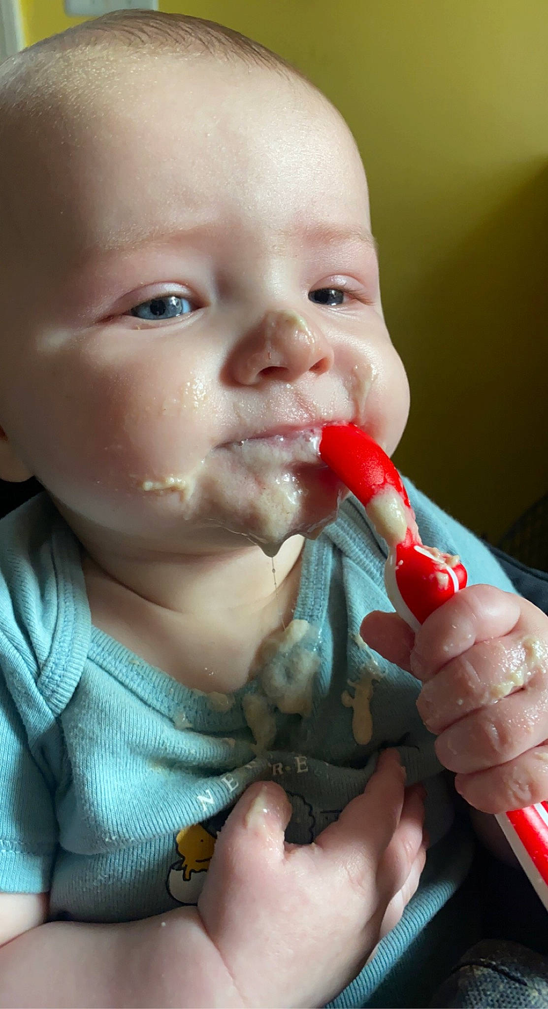 Landon is registered to the contest to win money with this photo: baby, biting, cheek, child, eye, eyebrow, eyelash, facial_expression, finger, gesture, hand, happy, iris, lip, mouth, nail, nose, person, skin, thumb