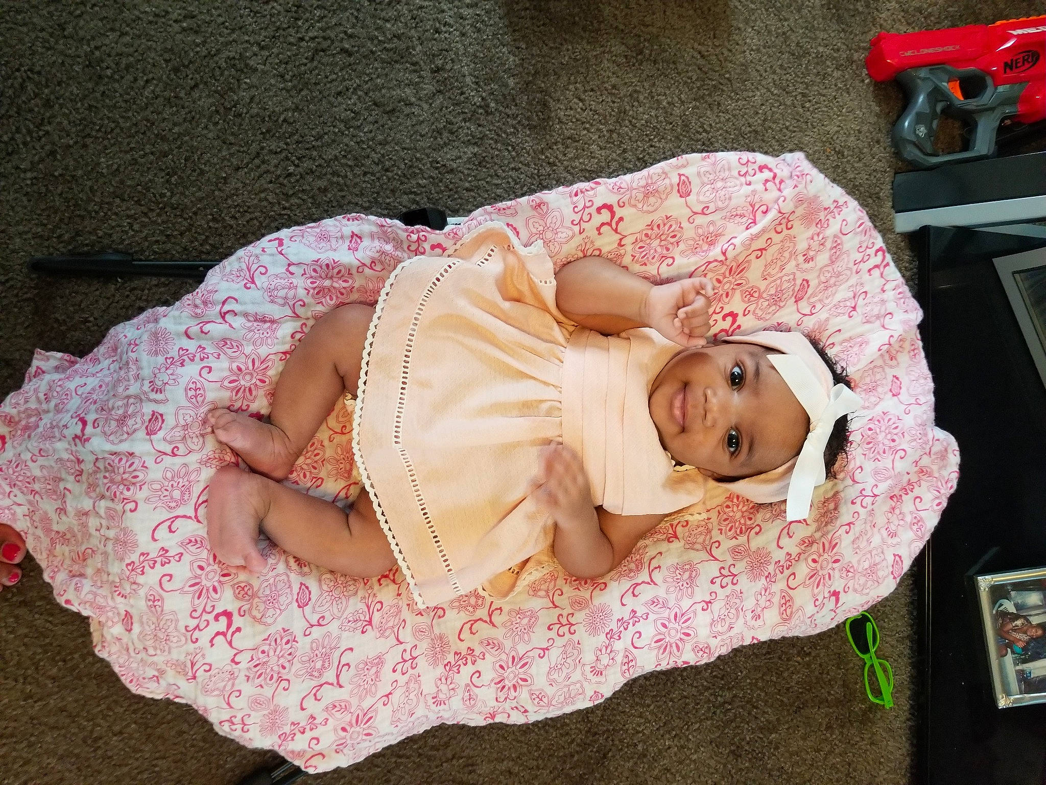 Queen is registered to the contest to win money with this photo: baby, canidae, child, companion_dog, headwear, nap, person, pink, puppy, puppy_love, sleep, sporting_group, under_exposed