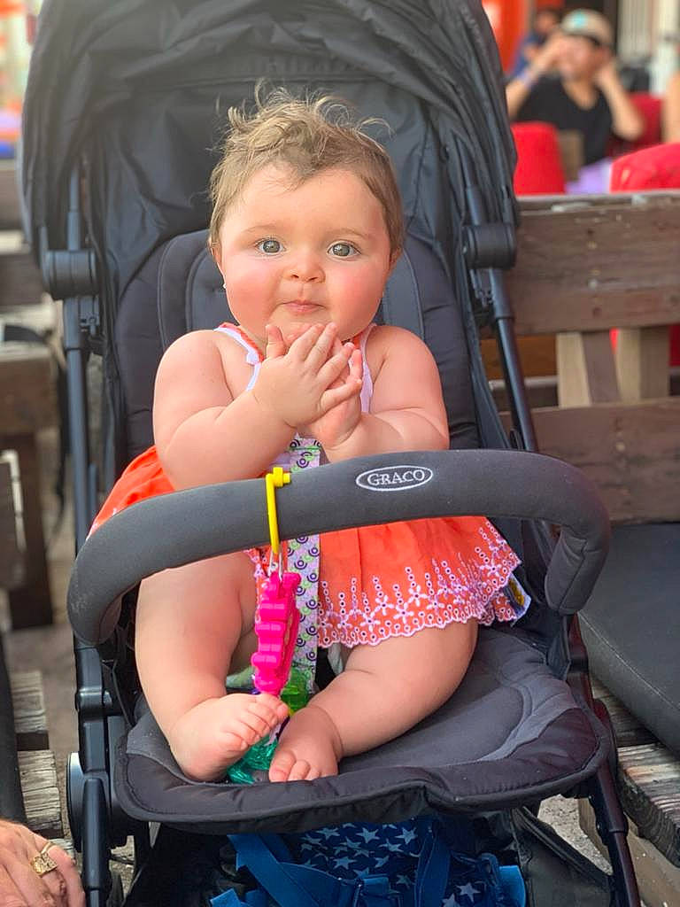 Meghan joined the competition — help win amazing prizes! baby, baby_carriage, baby_products, child, person, product, sitting, skin, toddler, vacation