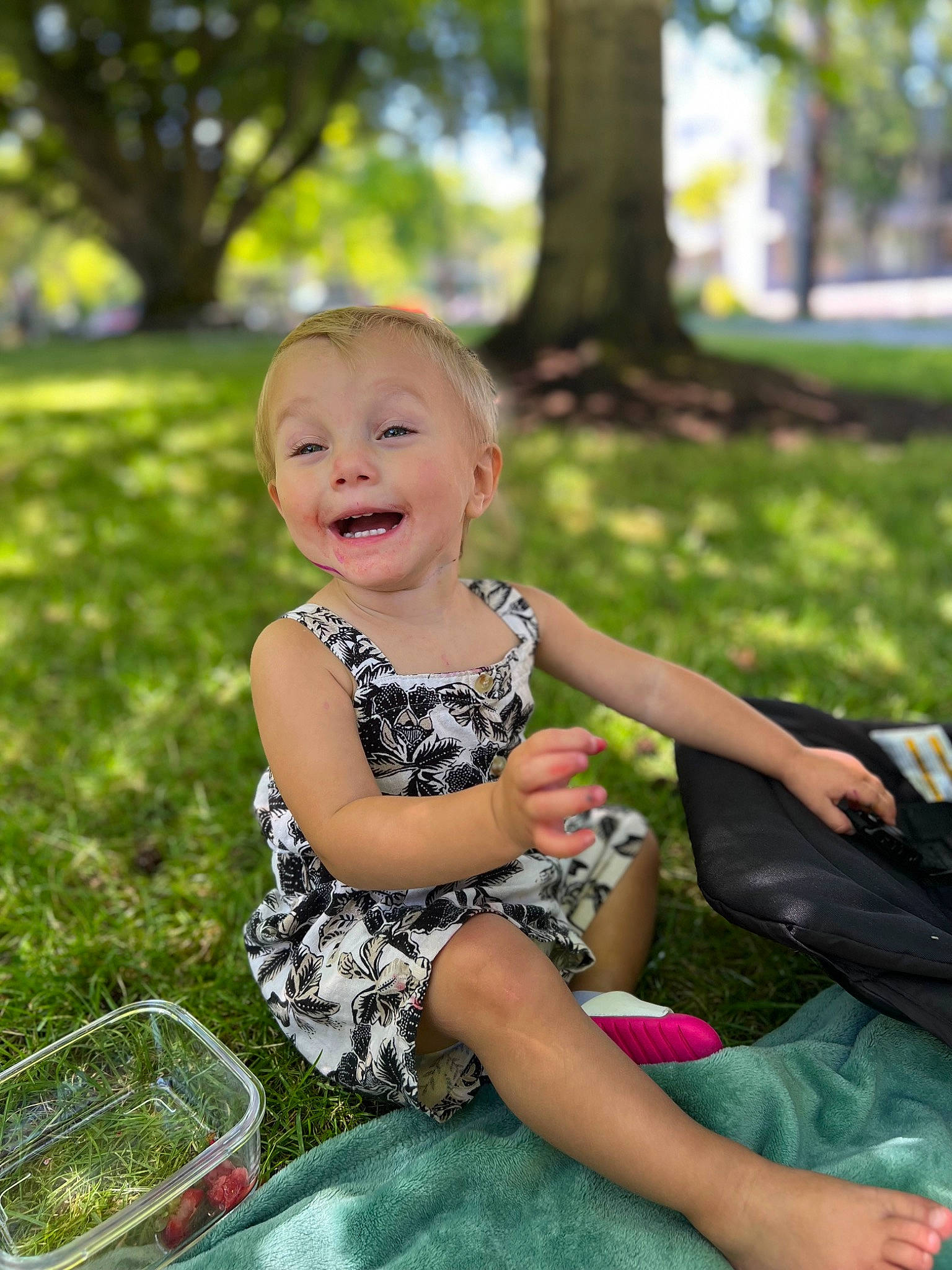 Layla is registered to the contest to win money with this photo: baby_toddler_clothing, beauty, child, dress, facial_expression, fun, grass, green, happy, leaf, leisure, mobile_phone, people_in_nature, person, photograph, pink, plant, smile, summer, toddler