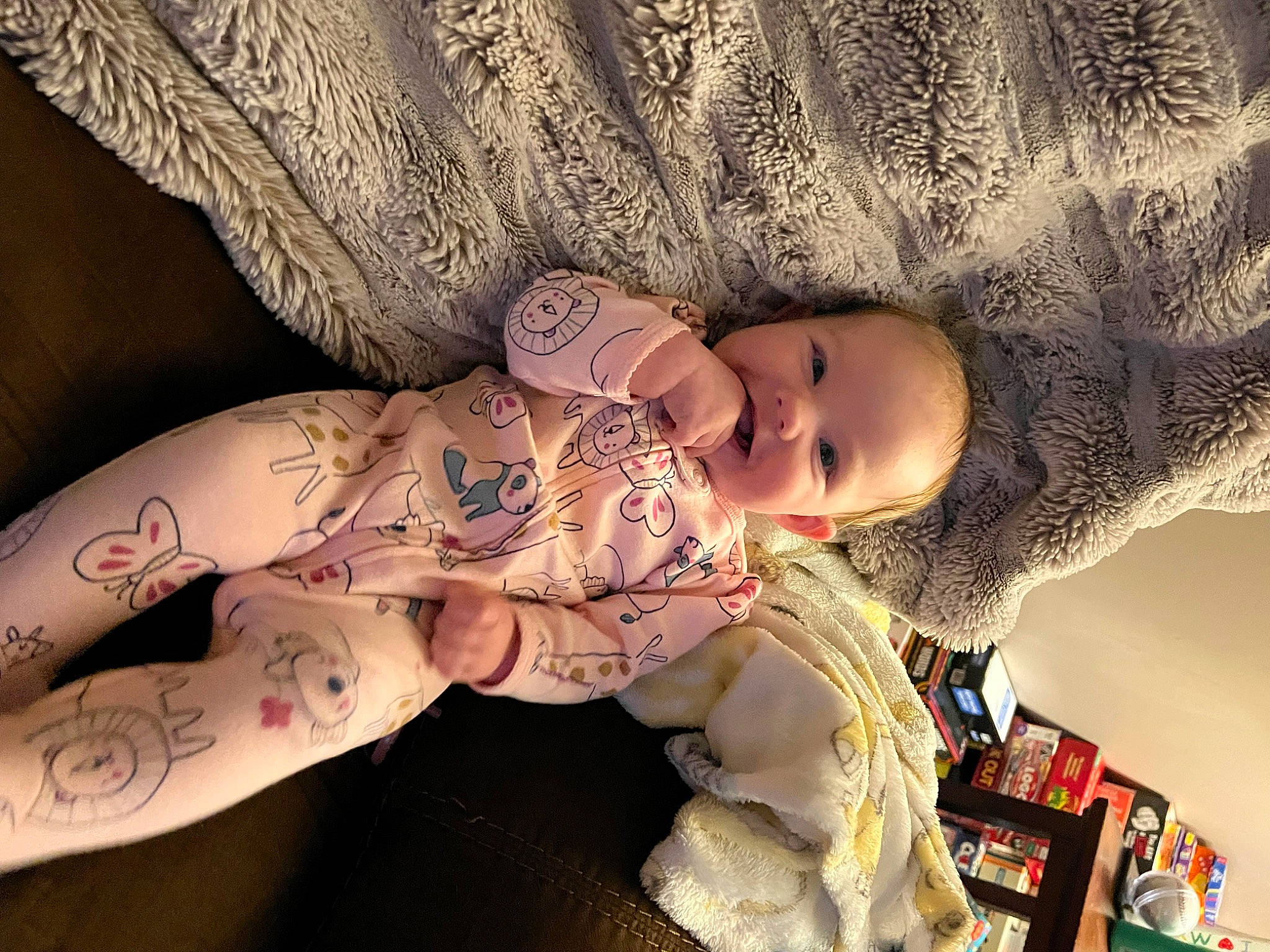 Rhaelynn joined the competition — help win amazing prizes! arm, baby, baby_toddler_clothing, cheek, child, comfort, dress, elbow, eye, eyelash, face, hand, head, human_body, human_leg, joy, linens, pattern, person, skin
