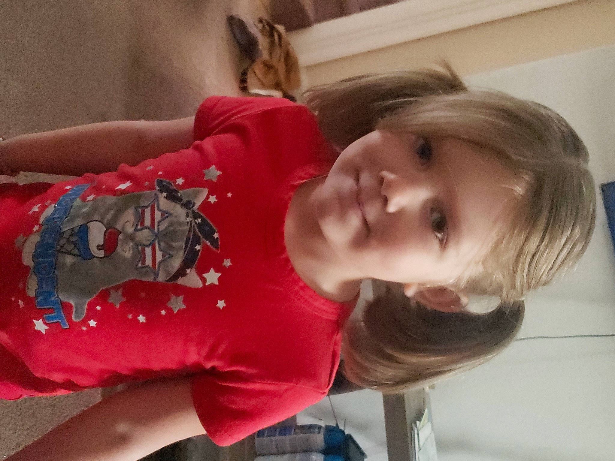 Avalyn is registered to the contest to win money with this photo: blond, brown_hair, child, comfort, elbow, eyelash, fun, happy, human_leg, joy, knee, mouth, neck, nose, person, skin, sleeve, smile, t_shirt, thigh