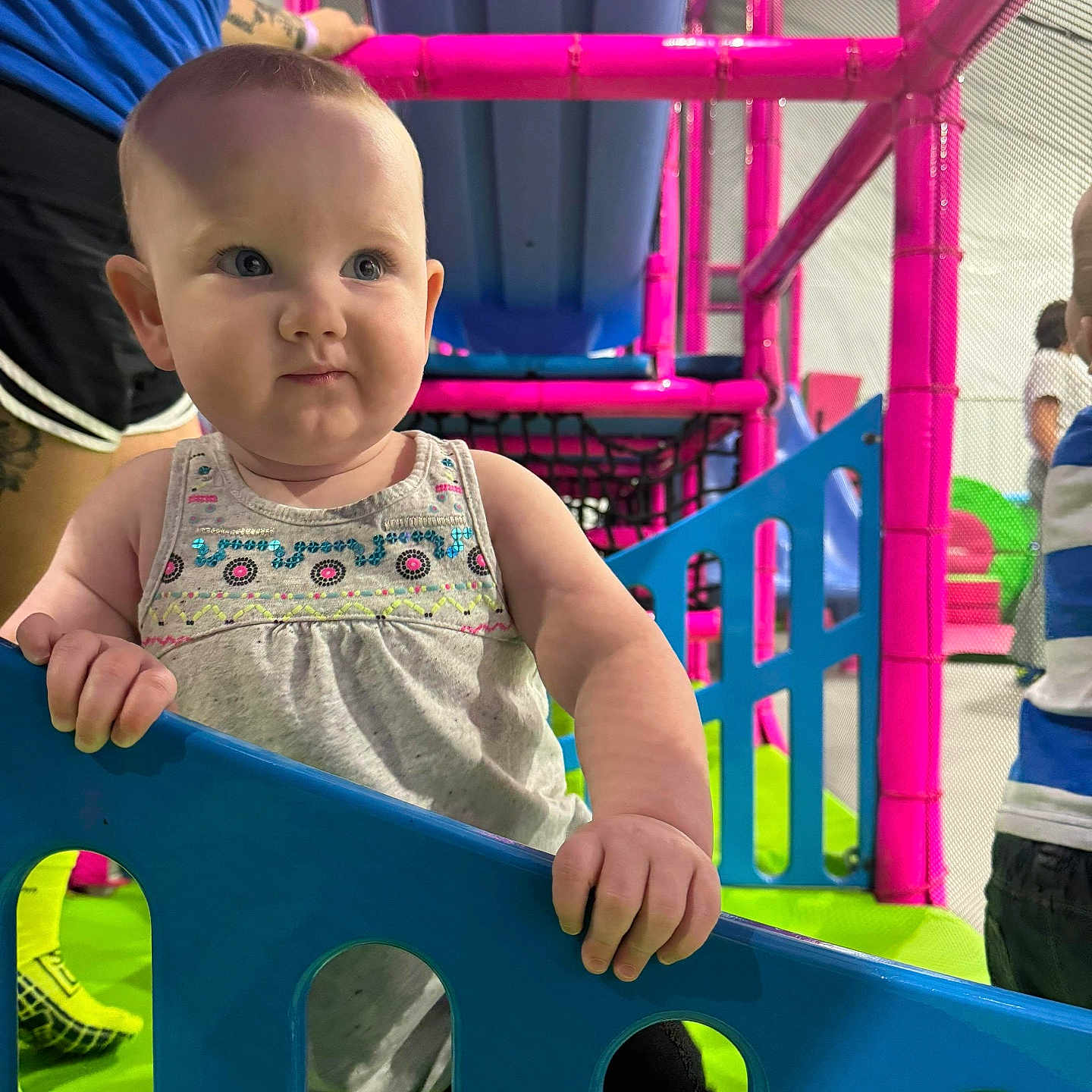 Raylynn is registered to the contest to win money with this photo: baby, boy, child, clothing, face, grass, head, indoors, male, outdoorplayarea, outdoors, pants, person, photography, plant, playarea, portrait, railing, sitting, t_shirt