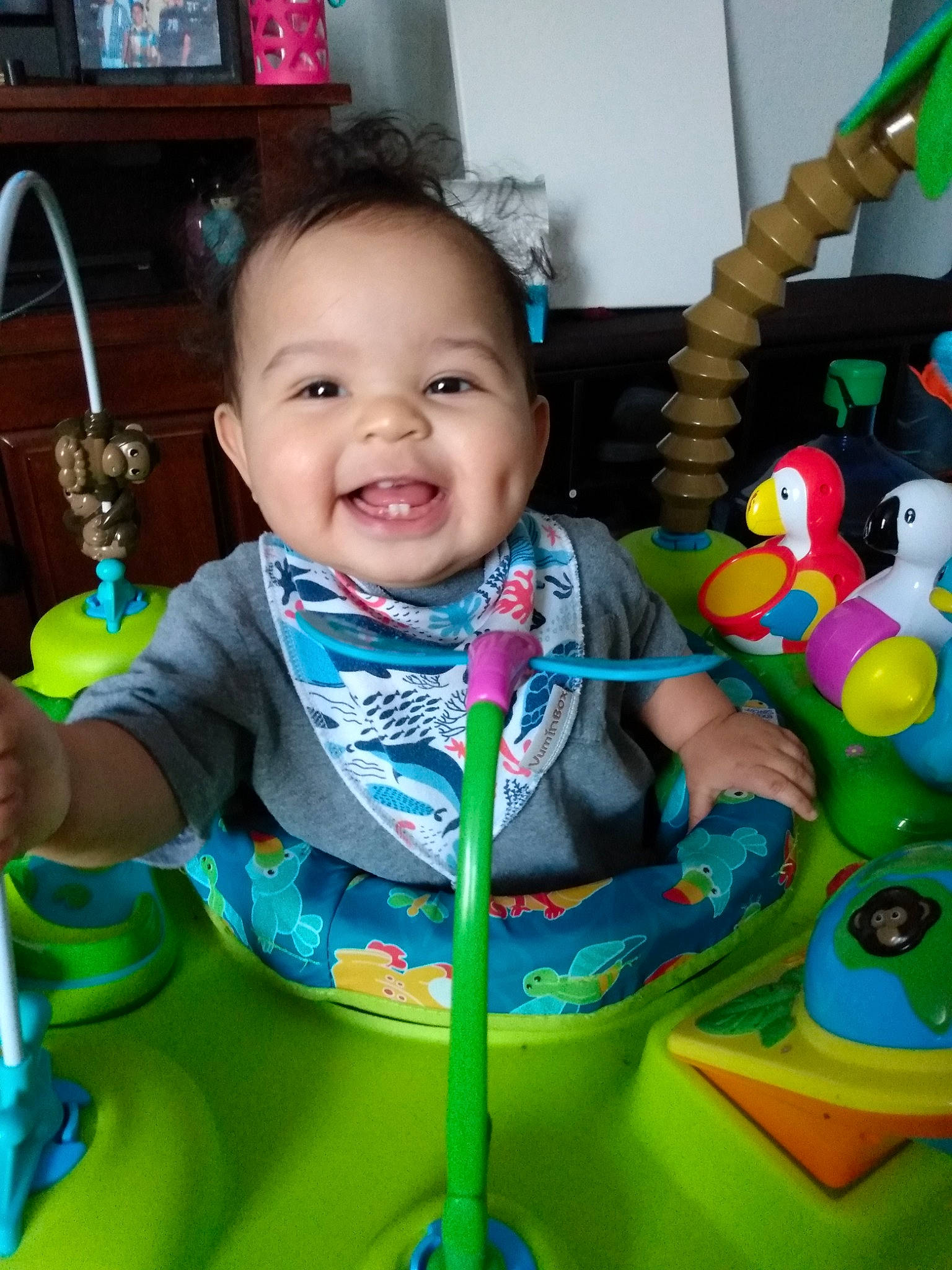 Bronson joined the competition — help win amazing prizes! baby, baby_playing_with_toys, baby_products, baby_toddler_clothing, cheek, child, facial_expression, finger, fun, happy, organ, person, photograph, play, skin, sleeve, smile, snapshot, t_shirt, textile