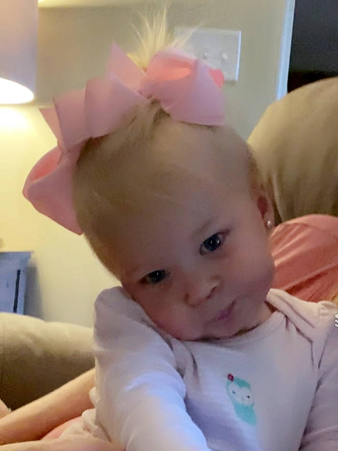 Kynlee joined the competition — help win amazing prizes! baby, cheek, child, ear, eye, face, forehead, hair_accessory, head, iris, lip, mouth, nose, person, pink, skin, smile, toddler