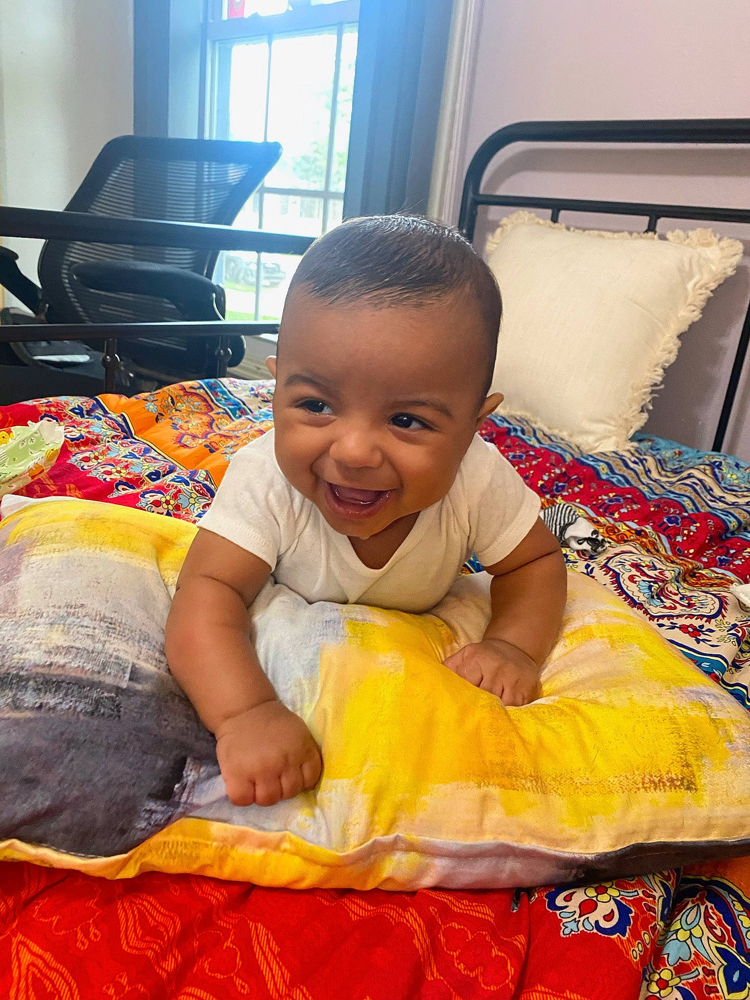 Maverick joined the competition — help win amazing prizes! baby, baby_toddler_clothing, chair, child, comfort, couch, event, flooring, fun, hairstyle, happy, joy, leisure, linens, living_room, person, room, sitting, smile, t_shirt