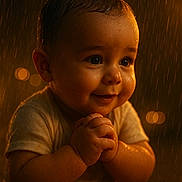 Erik joined the competition — help win amazing prizes! adorable, baby, child, close_up, cute, expression, face, glowing, hands, happy, infant, portrait, rain, sitting, skin, smile, warm_light, water_drops, wet, young