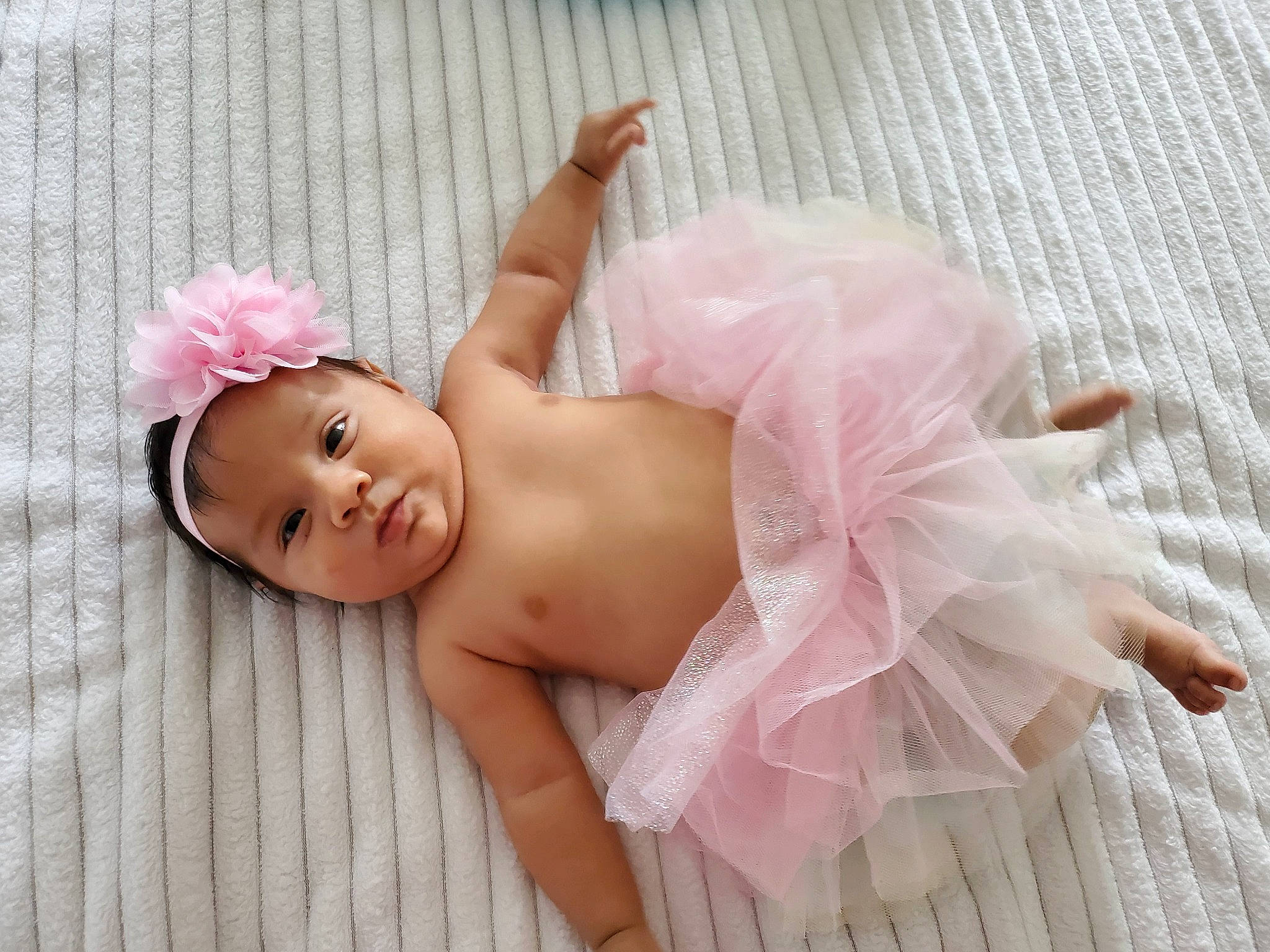Ana joined the competition — help win amazing prizes! arm, baby, baby_toddler_clothing, child, finger, foot, hair_accessory, hand, happy, headband, headgear, headpiece, headwear, human_body, leg, magenta, person, pink, skin, smile