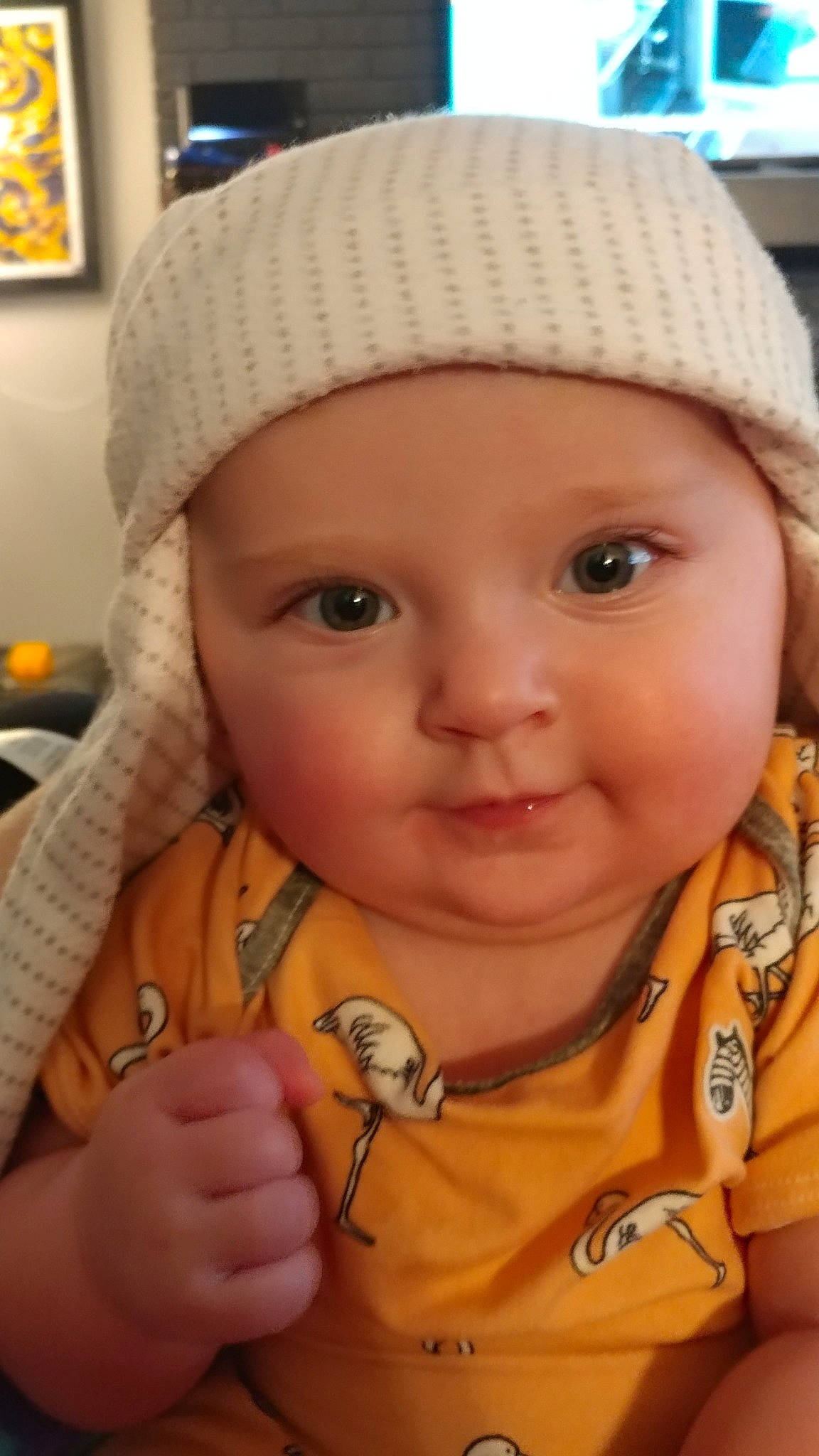Evanna joined the competition — help win amazing prizes! baby, beanie, bonnet, cap, cheek, child, face, headgear, headwear, knit_cap, lip, nose, person, skin, smile, toddler