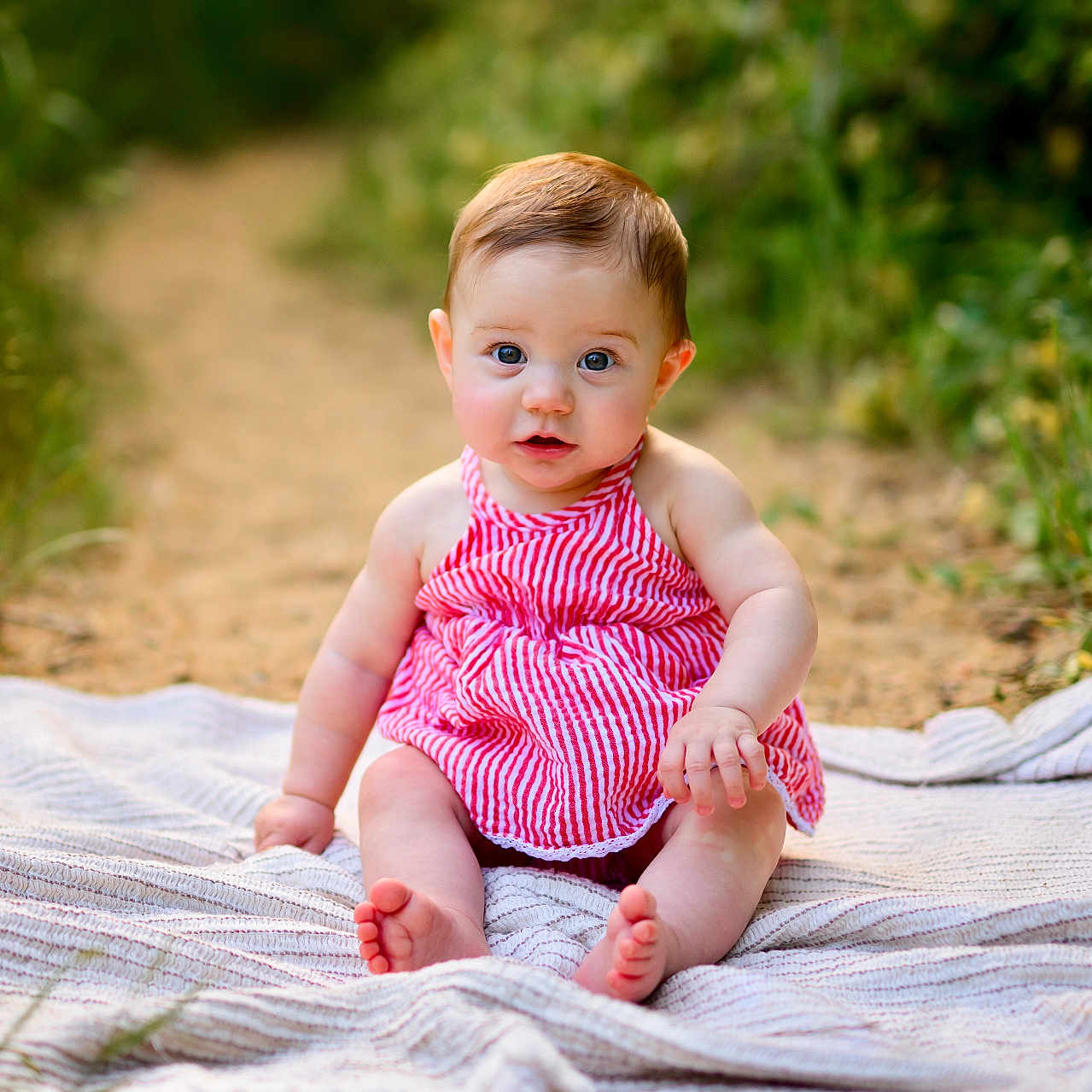 Cheyenne joined the competition — help win amazing prizes! baby, blanket, bodypart, clothing, crawling, dress, face, finger, grass, hand, happy, head, newborn, person, photography, plant, portrait, quilt, sitting, smile