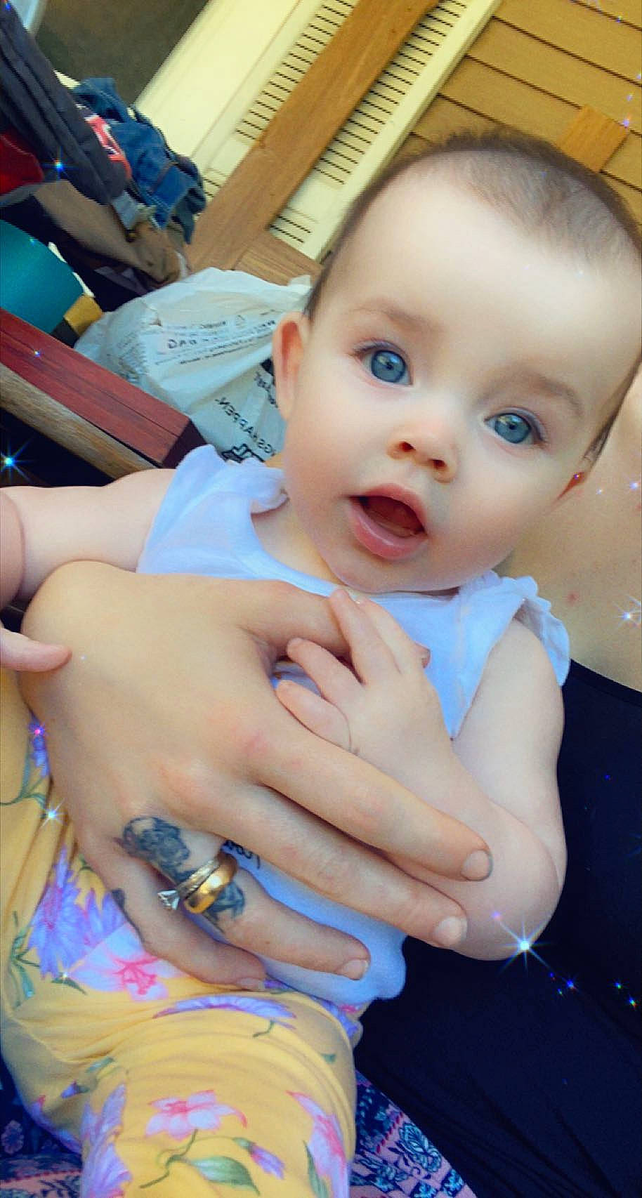 Paige joined the competition — help win amazing prizes! azure, baby, baby_toddler_clothing, blue, cheek, child, electric_blue, eyelash, finger, fun, gesture, happy, iris, mouth, nail, nose, person, skin, surprise, thumb