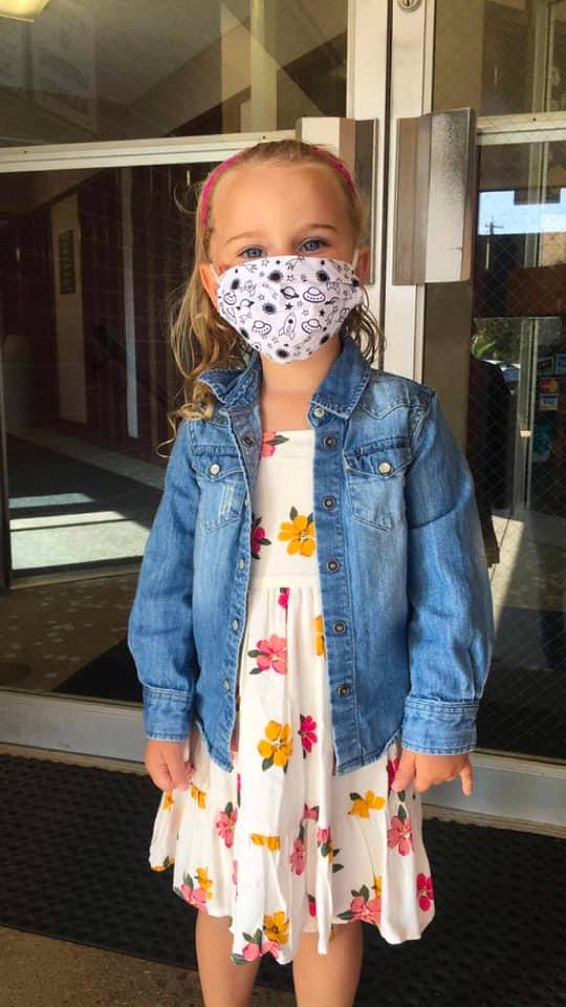 Leighton is registered to the contest to win money with this photo: child, clothing, coat, denim, dress, headgear, jacket, jeans, outerwear, person, sleeve, street_fashion, textile, toddler