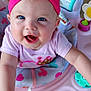 Raelynn joined the competition — help win amazing prizes! baby, child, pink_headband, bow, smiling, happy, face, arms, baby_activity_center, toy, colorful, closeup, infant, toddler, cute, playful, indoors, clothing, person, portrait