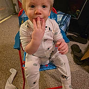 Seve joined the competition — help win amazing prizes! baby, blond_hair, carpet, chair, child, clothing, cozy, cute, face, fingers, hand, home, indoor, onesie, person, playful, seated, slippers, small_furniture, toddler