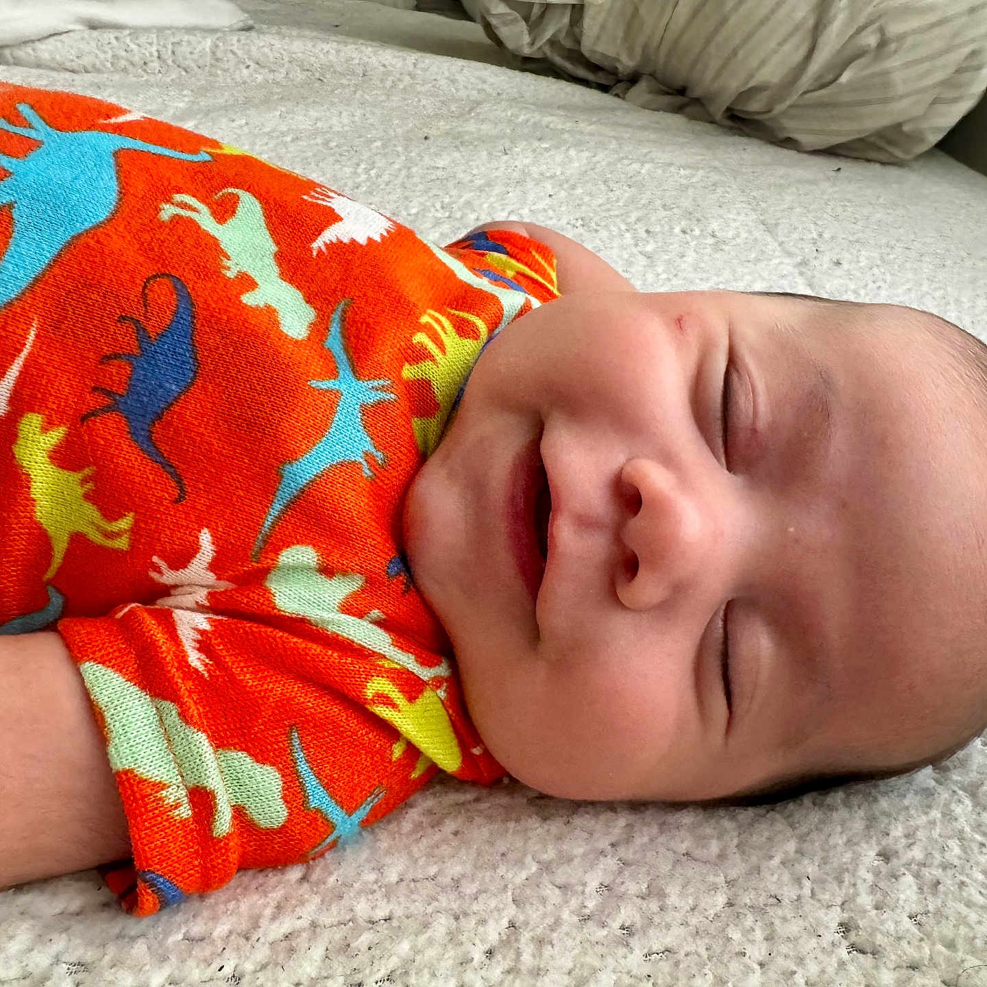 Yetzael joined the competition — help win amazing prizes! newborn, baby, sleeping, infant, portrait, face, closed_eyes, bed, blanket, pillow, colorful, dinosaur, clothing, indoors, home, peaceful, resting, head, skin, photography