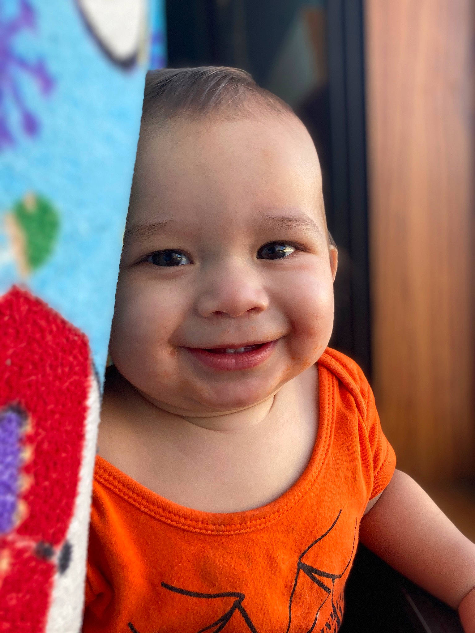 Bentley joined the competition — help win amazing prizes! baby, baby_toddler_clothing, cheek, child, chin, close_up, clothing, facial_expression, fun, happy, iris, joy, lip, magenta, nose, pattern, person, skin, sleeve, smile