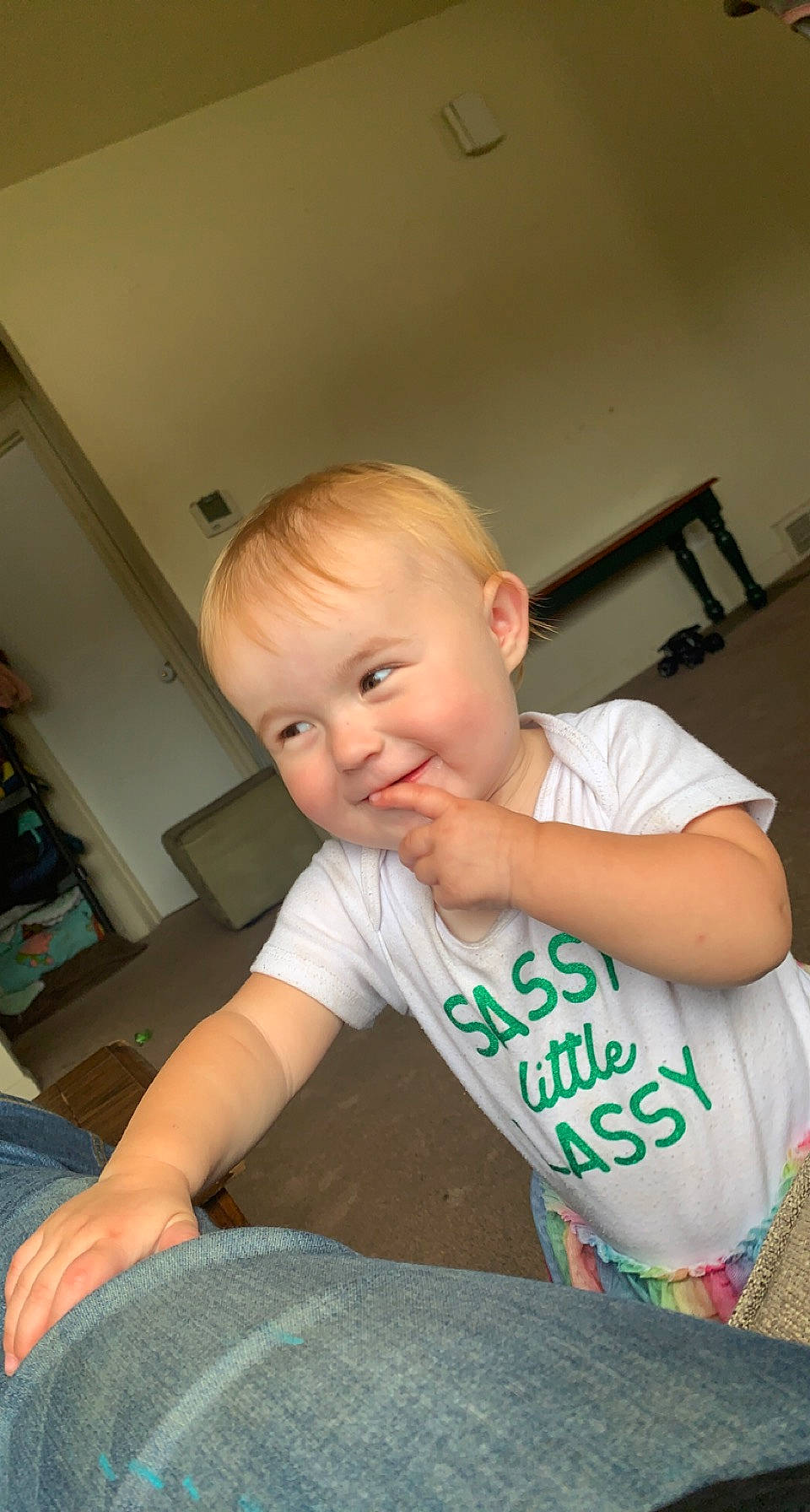 Lilith joined the competition — help win amazing prizes! baby, baby_toddler_clothing, cheek, child, comfort, elbow, finger, floor, flooring, hairstyle, joy, lap, mammal, muscle, person, shoulder, skin, sleeve, standing, t_shirt