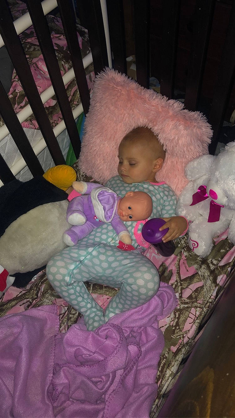 Azlynn is registered to the contest to win money with this photo: baby, baby_products, child, person, pink, product, room, sleep, stuffed_toy, teddy_bear, toddler, toy