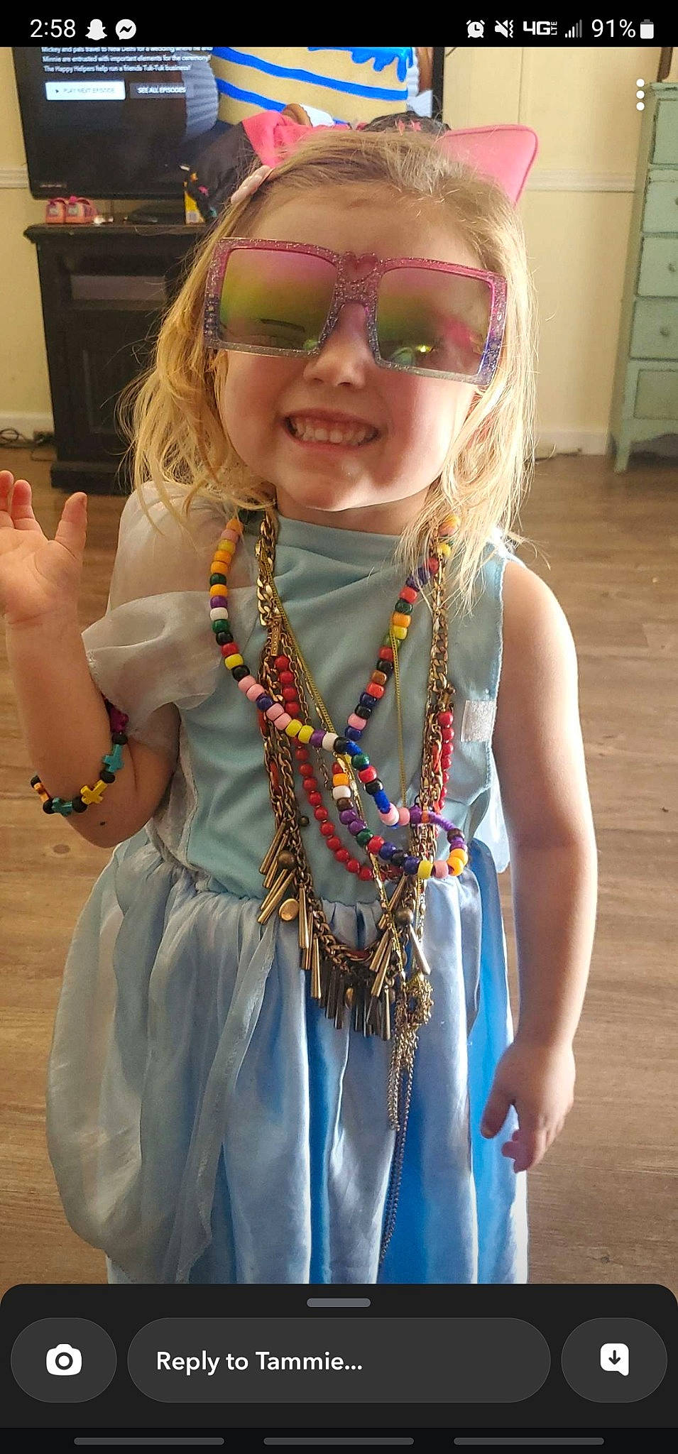 Laura joined the competition — help win amazing prizes! blond, body_jewelry, cabinetry, child, costume, electric_blue, event, eyewear, fashion_accessory, fashion_design, glasses, goggles, happy, jewellery, joy, long_hair, necklace, person, smile, sunglasses
