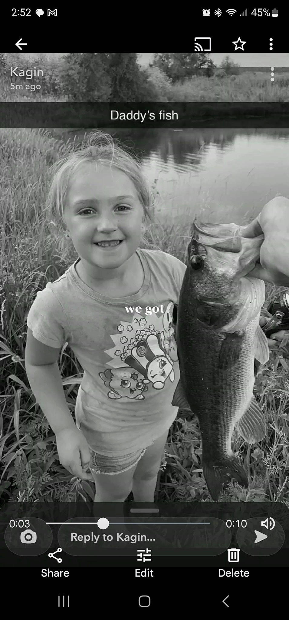 Kinlee joined the competition — help win amazing prizes! adaptation, black_and_white, fin, fish, fisherman, fishing, flash_photography, grass, happy, joy, monochrome_photography, people_in_nature, person, photograph, smile, standing, style, t_shirt, toddler, vertebrate