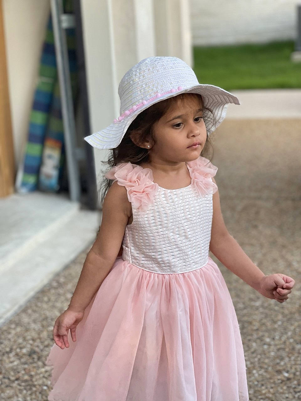 Quincy joined the competition — help win amazing prizes! baby_toddler_clothing, clothing, day_dress, dress, face, happy, hat, headgear, neck, one_piece_garment, person, pink, shoulder, skin, sleeve, smile, street_fashion, sun_hat, toddler, waist