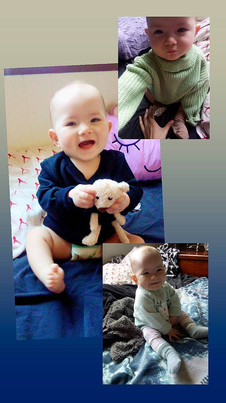 Evangeline joined the competition — help win amazing prizes! baby, baby_toddler_clothing, child, face, facial_expression, fun, gesture, happy, headwear, human, pattern, people, person, photograph, sitting, sleeve, smile, snapshot, stock_photography, stuffed_toy