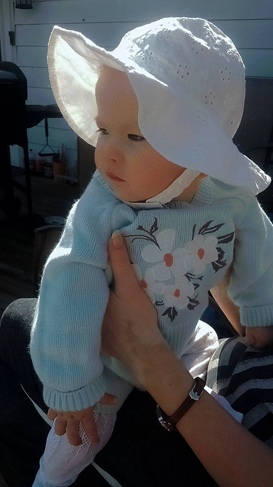 Evangeline joined the competition — help win amazing prizes! baby, baby_products, baby_toddler_clothing, baseball_cap, cap, carmine, child, costume_hat, fashion_accessory, hat, headgear, headpiece, headwear, party_supply, pattern, person, personal_protective_equipment, sitting, sleeve, sun_hat