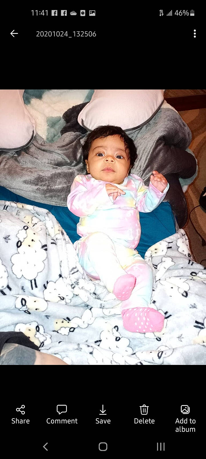 Ocean is registered to the contest to win money with this photo: baby, baby_products, baby_toddler_clothing, cheek, child, comfort, guitar, human, linens, nose, person, pink, toddler