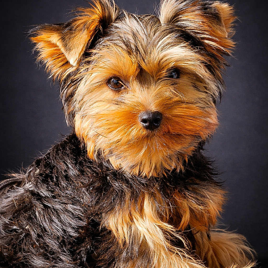 Amigo participe au concours pour gagner de l'argent avec cette photo : dog, puppy, yorkshire_terrier, fur, pet, animal, cute, portrait, studio, brown, black, small, fluffy, ears, sitting, face, eyes, adorable, canine, furry