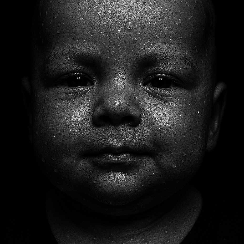 Alex a rejoint le concours — aidez-le/la à gagner de superbes lots ! artistic, black_and_white, calm, child, close_up, dark_background, droplets, expression, face, head, moisture, monochrome, person, portrait, skin, studio_lighting, texture, water_droplets, wet, young