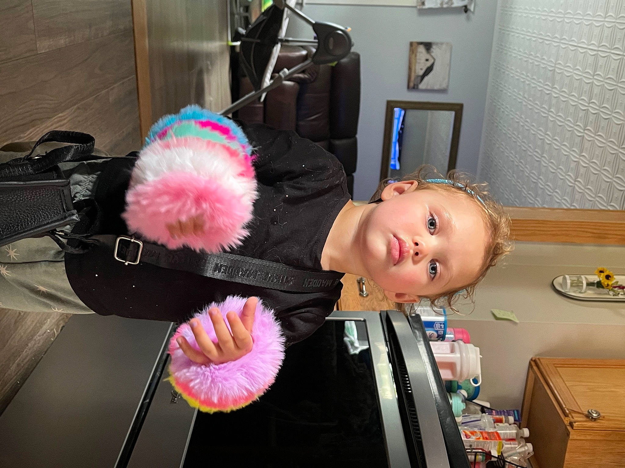 Octavia joined the competition — help win amazing prizes! costume, fashion_accessory, fur, hair_coloring, magenta, person, picture_frame, pink, room, smile, stuffed_toy, toy, wig