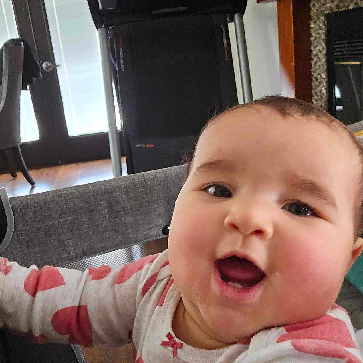 Savannah is registered to the contest to win money with this photo: baby, babylaughing, bed, chair, crib, door, face, furniture, happy, head, homedecor, infantbed, person, photography, portrait, selfie, stroller, yawning