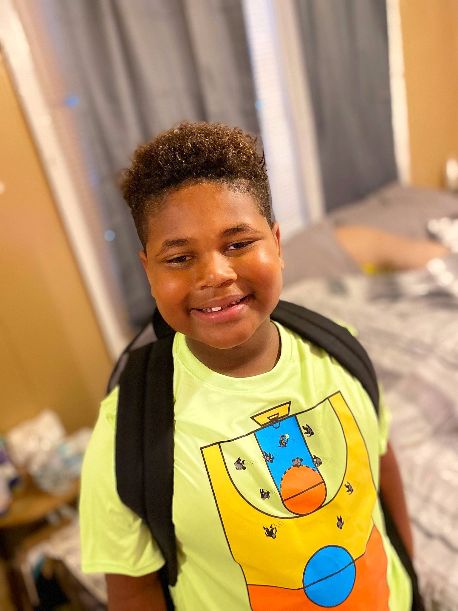 Jordan is registered to the contest to win money with this photo: caesar_cut, cheek, child, crew_cut, event, eye, eyelash, fashion_design, flooring, forehead, fun, hairstyle, happy, head, joy, necklace, person, room, sleeve, smile