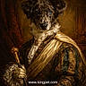 Artemis is registered to the contest to win money with this photo: dog, portrait, royal_clothing, sash, lace, staff, regal, vintage, brown_background, ornate, costume, animal_portrait, fancy, decorative, brocade, noble, ceremonial, canine, formal, indoor
