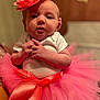 Gemma is registered to the contest to win money with this photo: baby, infant, tutu, pink, flower, headband, ribbon, clothing, hands, face, portrait, cute, indoor, soft_lighting, person, child, costume, dress, newborn, adorable