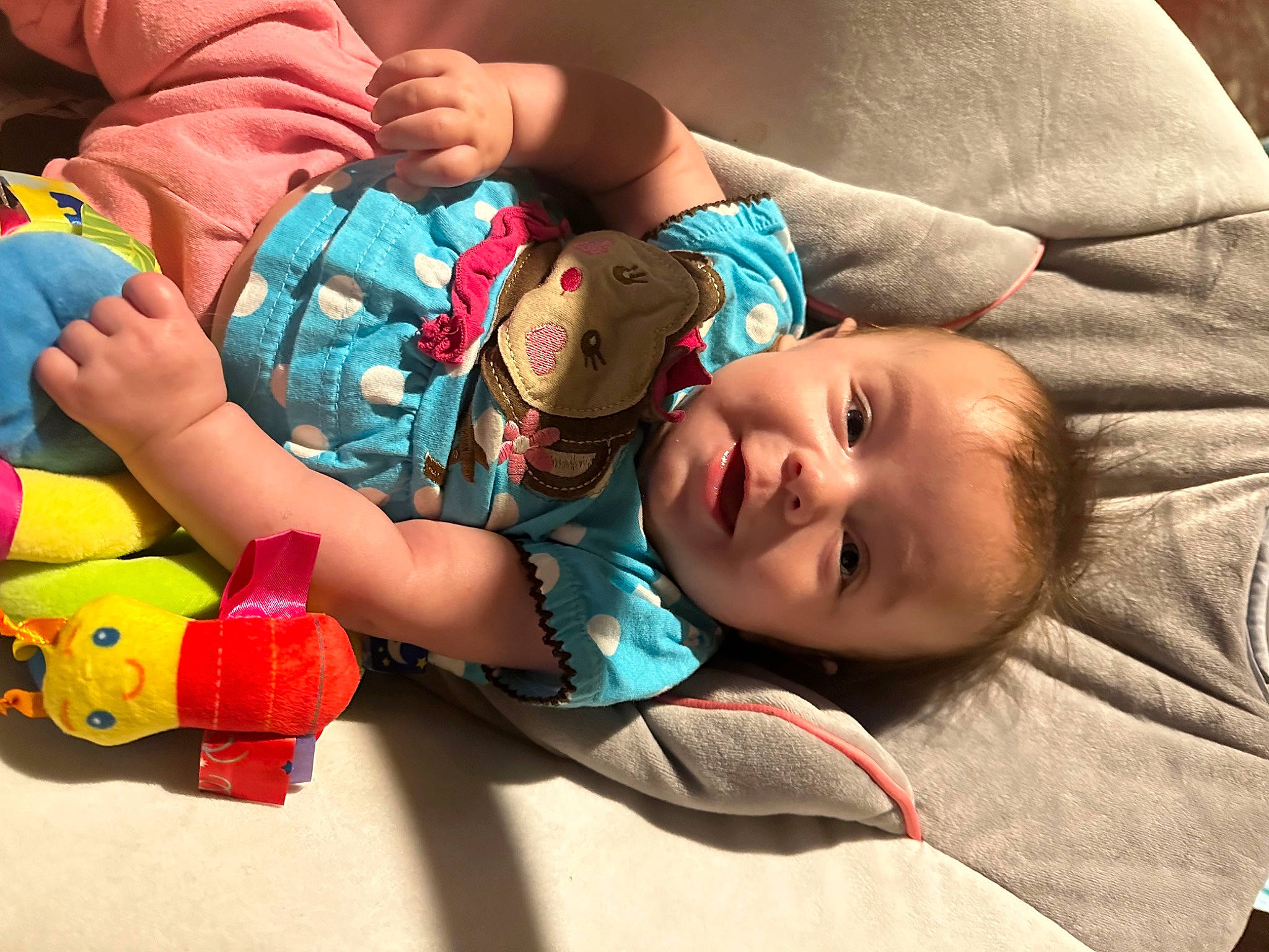 Novaleigh is registered to the contest to win money with this photo: baby, baby_playing_with_toys, baby_products, baby_toddler_clothing, cheek, child, comfort, face, fun, happy, nail, person, play, product, sitting, skin, smile, stuffed_toy, toddler, toy