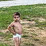 Jameson joined the competition — help win amazing prizes! child, toddler, diaper, outdoor, grass, dirt, bare_chest, shoes, hands_on_hips, confident, muddy_face, patchy_ground, nature, grass_patch, young_child, standing, playful, messy, summer, adventure