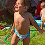 child, toddler, outdoor, sunlight, grass, diaper, barefoot, happy, smiling, play, summer, yard, nature, two_children, blurred_background, sunny, skin, bare_chest, fun, daylight