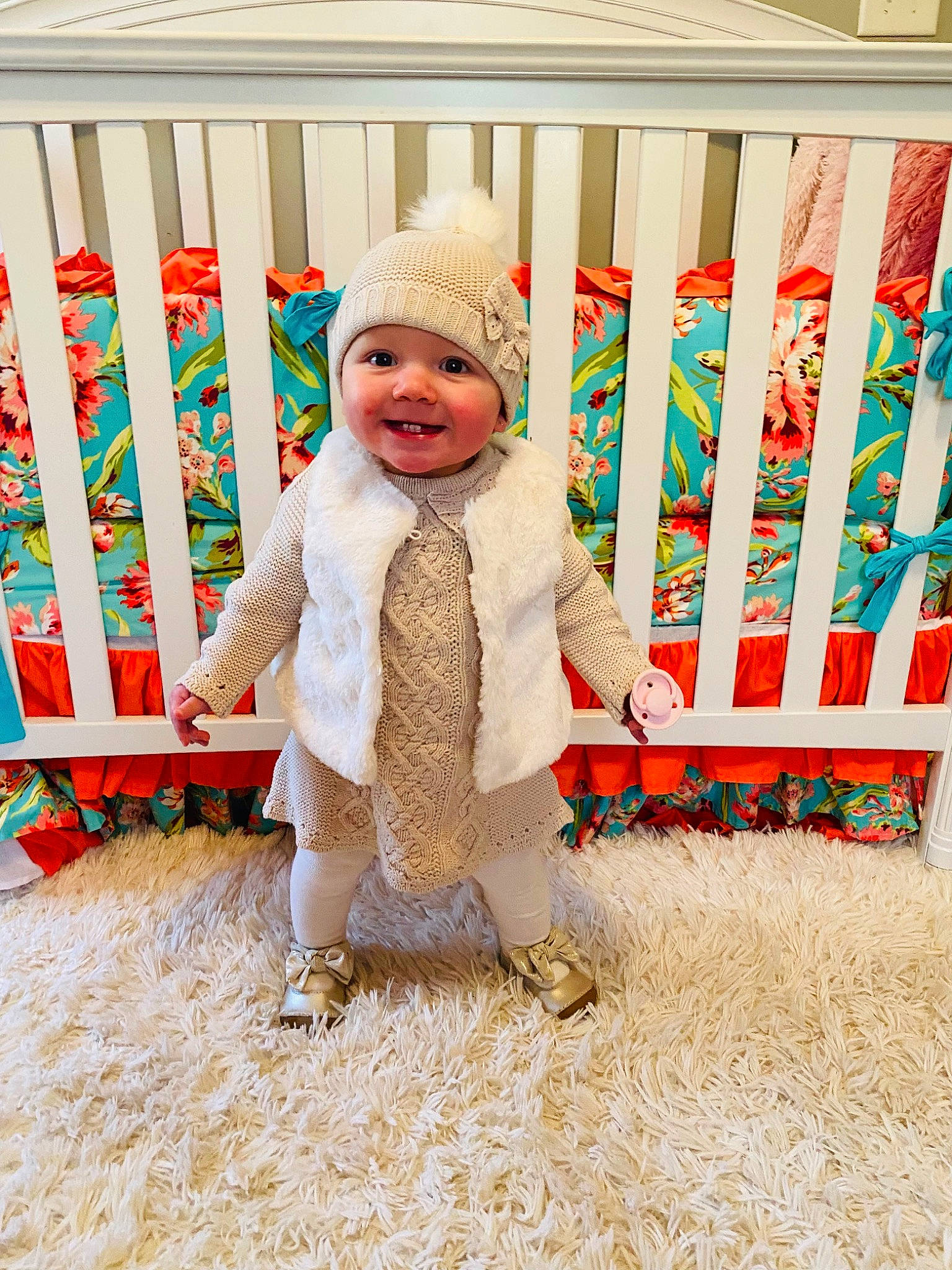 Presleigh is registered to the contest to win money with this photo: baby, baby_products, baby_safety, baby_toddler_clothing, cap, child, clothing, flooring, fun, grass, happy, headwear, joy, leisure, magenta, pattern, people_in_nature, person, sitting, sleeve