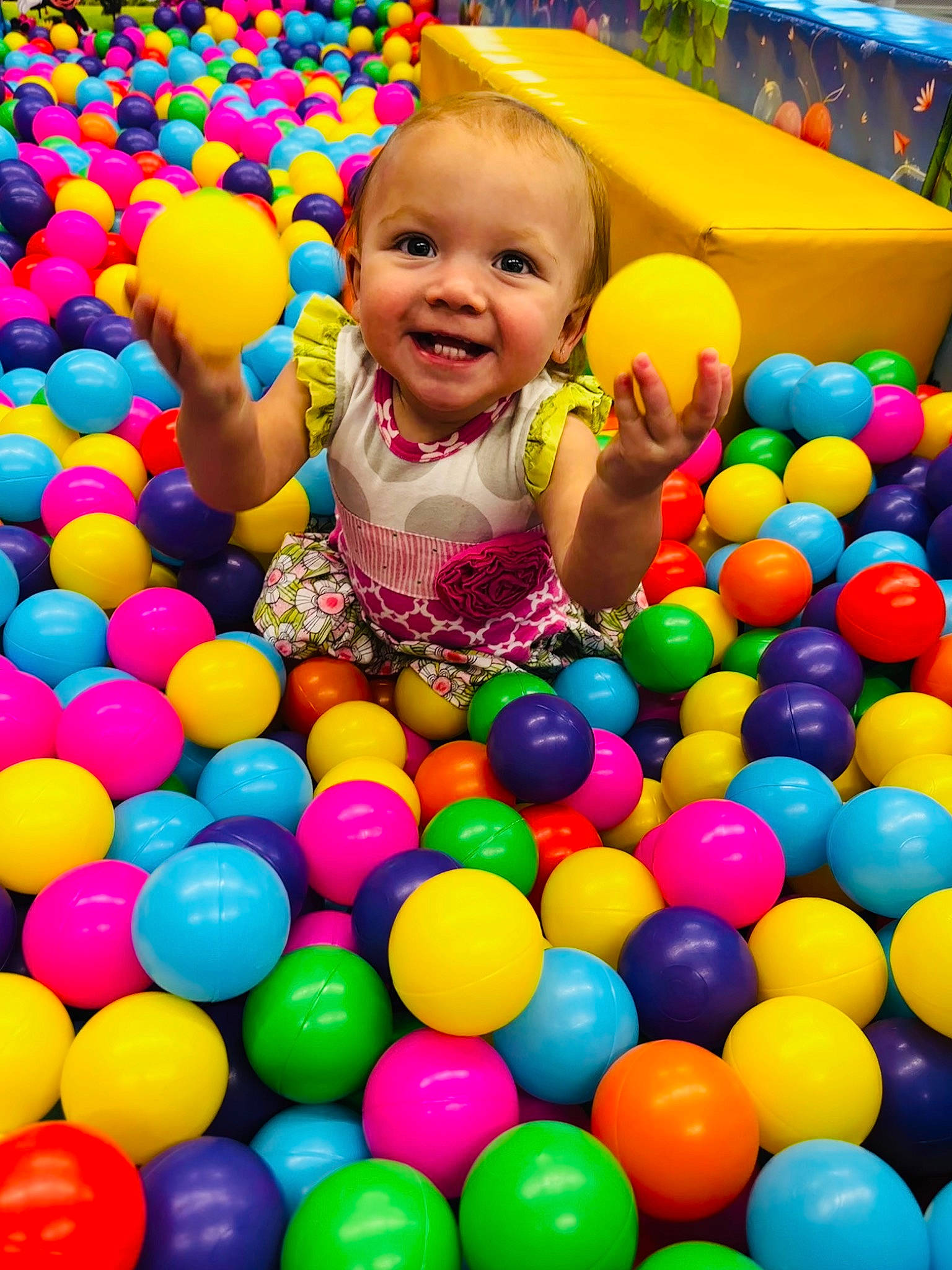 Presleigh joined the competition — help win amazing prizes! ball, ball_pit, child, clothing, face, facial_expression, fun, happy, human_settlement, joy, leisure, organ, people, person, photograph, playground, product, public_space, smile, snapshot